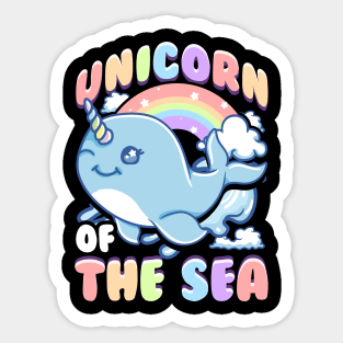 Cute Unicorn Of The Sea Narwhal Rainbow Sticker